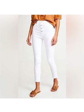Madewell 10” High Rise Button Fly Skinny Crop Crisp White Denim Jeans- Sz 24 / 0